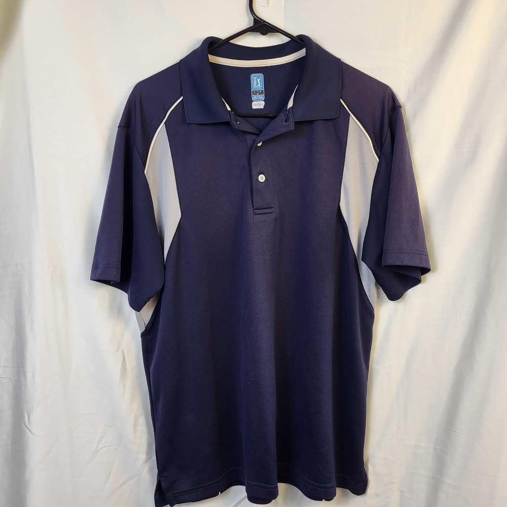 PGA Tour Airflux Mens Large Navy Blue Grey Colorblock Mesh Golf Polo‎ Shirt